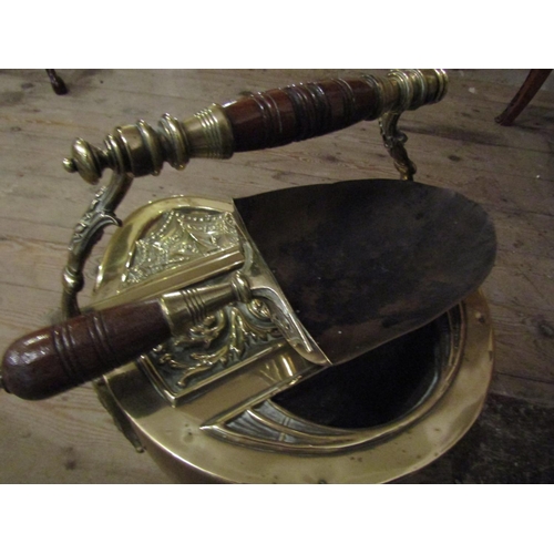 1042 - Victorian Cast Brass Coal Companion Shaped Form with Original Shovel Turned Handle Circular Form Ped... 