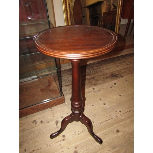 1043 - Mahogany Circular Top Stand Tripod Base Approximately 10 Inches Diameter x 36 Inches High