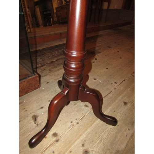 1043 - Mahogany Circular Top Stand Tripod Base Approximately 10 Inches Diameter x 36 Inches High