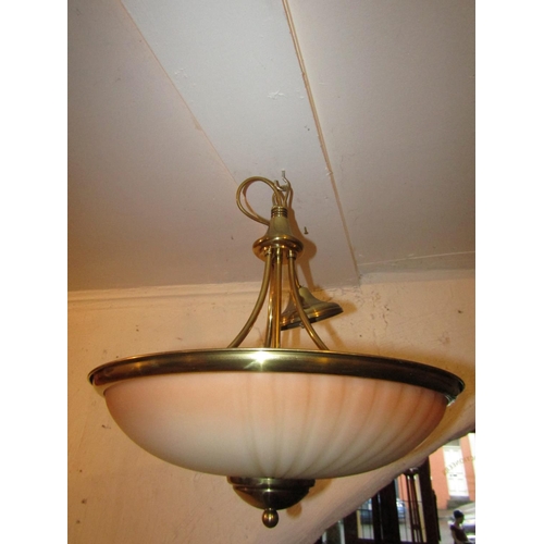 1045 - Vintage Brass Bound Ceiling Light Circular Form Original Shade Electrified Working Order Approximate... 