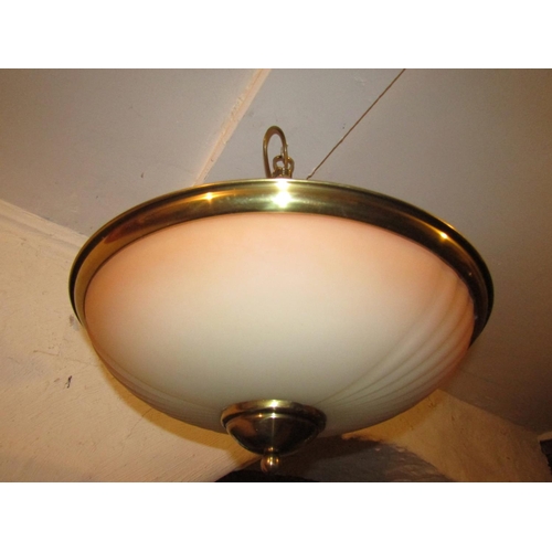 1045 - Vintage Brass Bound Ceiling Light Circular Form Original Shade Electrified Working Order Approximate... 