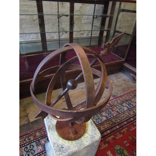 1049 - Composite Stone and Wrought Metal Garden Sun Compass Approximately 3ft High Globe Approximately 12 I... 