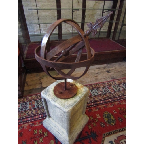 1049 - Composite Stone and Wrought Metal Garden Sun Compass Approximately 3ft High Globe Approximately 12 I... 