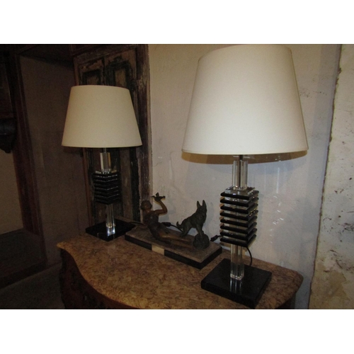 1050 - Pair of Generous Form Vintage Designer Table Lamps Marble and Crystal Each Electrified Working Order... 