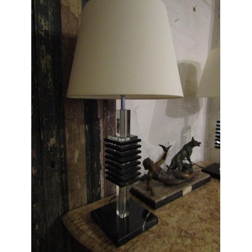 1050 - Pair of Generous Form Vintage Designer Table Lamps Marble and Crystal Each Electrified Working Order... 