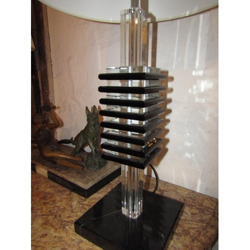 1050 - Pair of Generous Form Vintage Designer Table Lamps Marble and Crystal Each Electrified Working Order... 