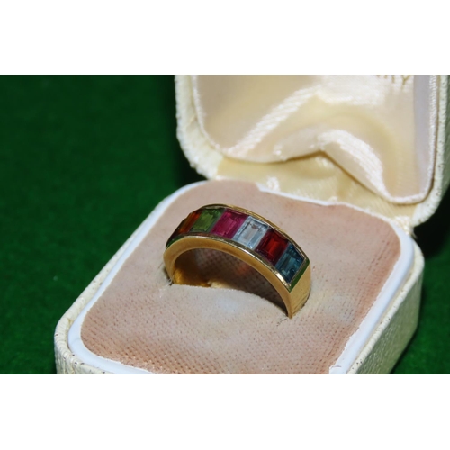 1053 - 14 Carat Yellow Gold Multi Gem Band Ring Size K