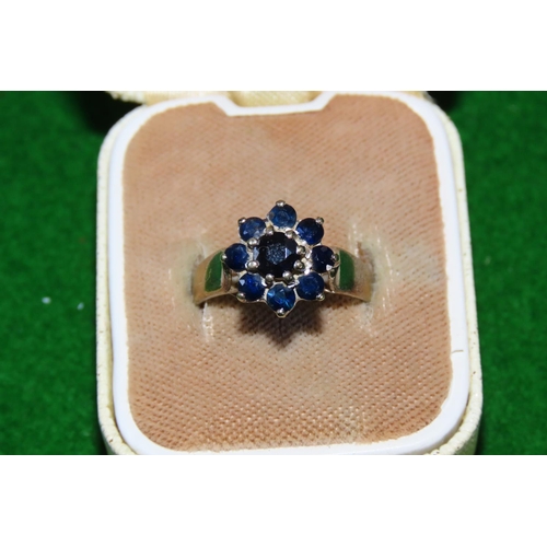 1057 - Sapphire Cluster Ring Mounted on 9 Carat White Gold Band Ring Size K