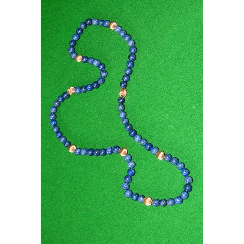 1065 - Lapa Lazuli Single Strand Bead Necklace 14 Carat Yellow Gold Clasp and Spacers