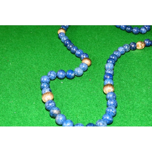 1065 - Lapa Lazuli Single Strand Bead Necklace 14 Carat Yellow Gold Clasp and Spacers