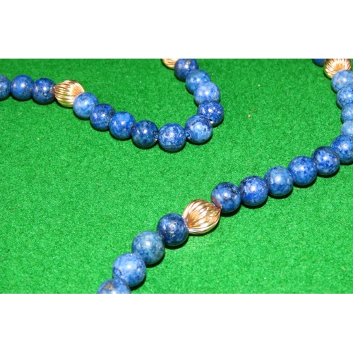 1065 - Lapa Lazuli Single Strand Bead Necklace 14 Carat Yellow Gold Clasp and Spacers