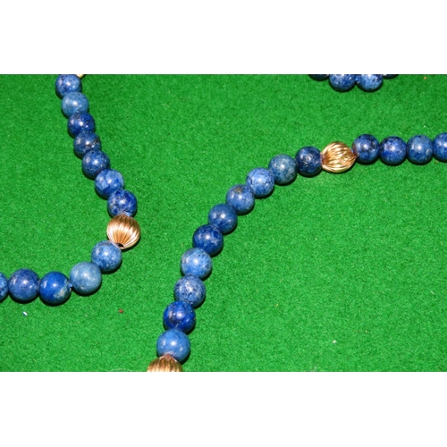 1065 - Lapa Lazuli Single Strand Bead Necklace 14 Carat Yellow Gold Clasp and Spacers