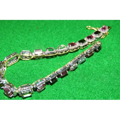 1068 - 9 Carat Yellow and White Gold Multi Gem Set Diamond Cluster Bracelet 19.5cm Long