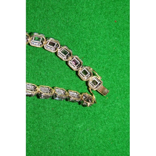 1068 - 9 Carat Yellow and White Gold Multi Gem Set Diamond Cluster Bracelet 19.5cm Long