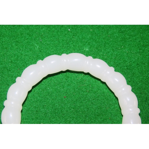 1070 - Carved Pale Jade Ladies Bangle Circular Form 6cm Inner Diameter