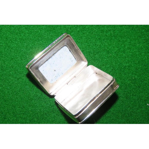 1080 - Silver Pill Box Rectangular Form with Decorated Hinged Cover Approximately 4cm Wide