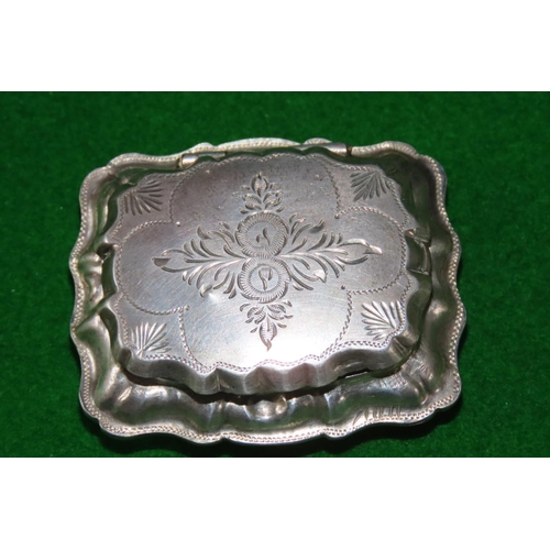 1082 - Silver Pill Box Hinged Cover Incised Decoration Approximately 6cm Wide