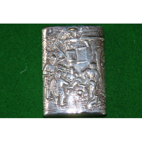 1083 - Silver Vesta Case with Striker to Base Embossed Tavern Scene