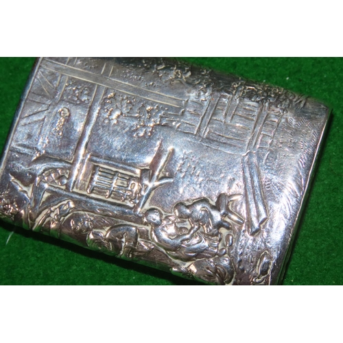 1083 - Silver Vesta Case with Striker to Base Embossed Tavern Scene