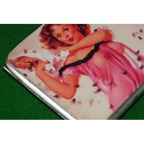 1085 - Silver Cigarette Case with Pin Up Decorated Enamel Cover