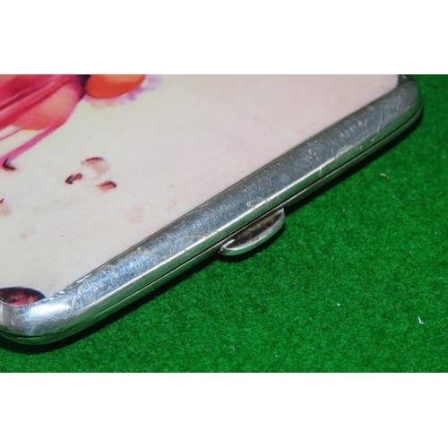 1085 - Silver Cigarette Case with Pin Up Decorated Enamel Cover