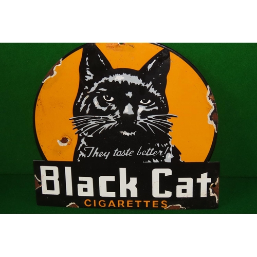 1088 - Enamel Advertising Sign Black Cat Cigarettes 'They Taste Better' Approximately 9 Inches High x 10 In... 