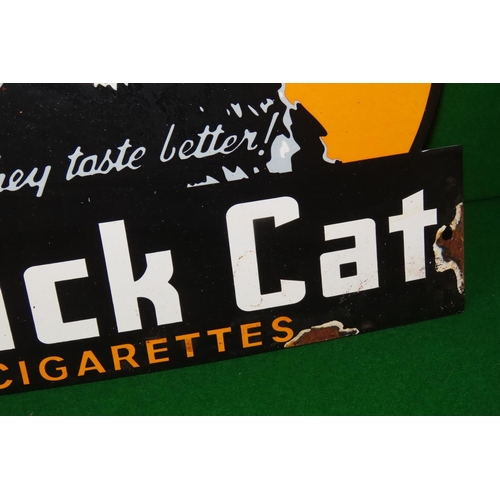 1088 - Enamel Advertising Sign Black Cat Cigarettes 'They Taste Better' Approximately 9 Inches High x 10 In... 