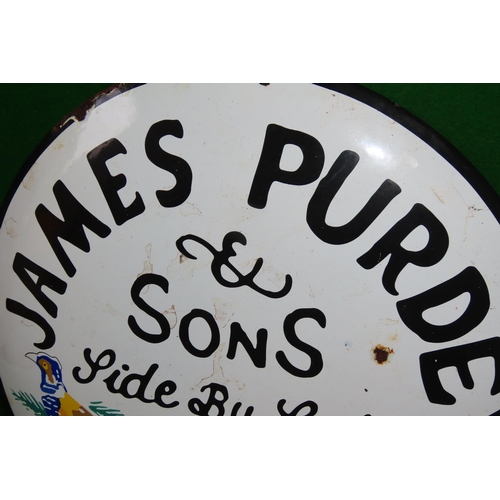 1089 - James Purdy and Sons Shot Gun Advertisement Enamel Sign Approximately 10 Inches Diameter