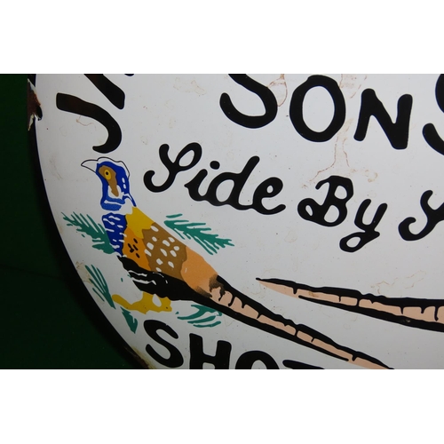 1089 - James Purdy and Sons Shot Gun Advertisement Enamel Sign Approximately 10 Inches Diameter