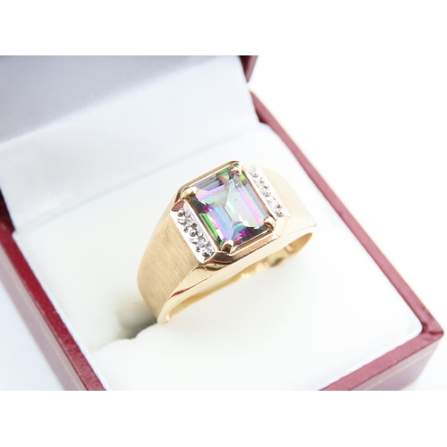 109 - Mystic Topaz and Diamond Set 9 Carat Yellow Gold Ring Size Z and a Half