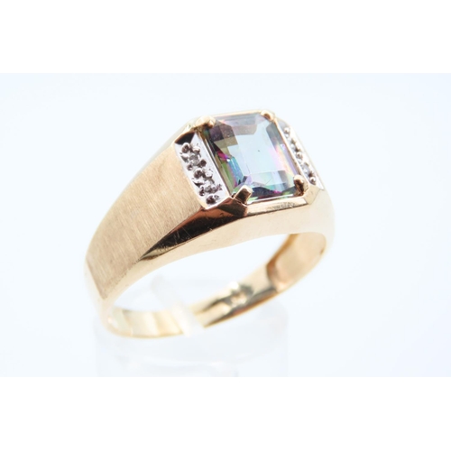 109 - Mystic Topaz and Diamond Set 9 Carat Yellow Gold Ring Size Z and a Half