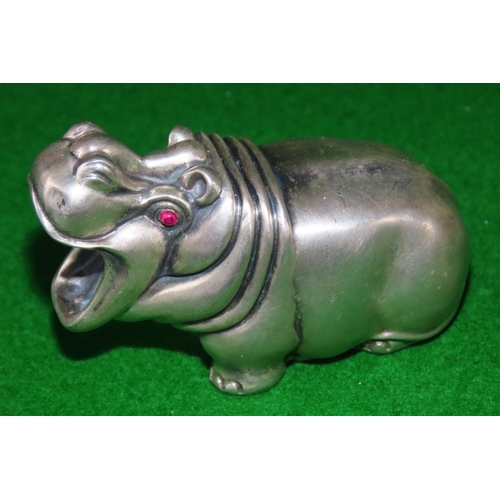 1092 - Russian Silver Hippopotamus Figure with Gemset Eyes Stamped to Base