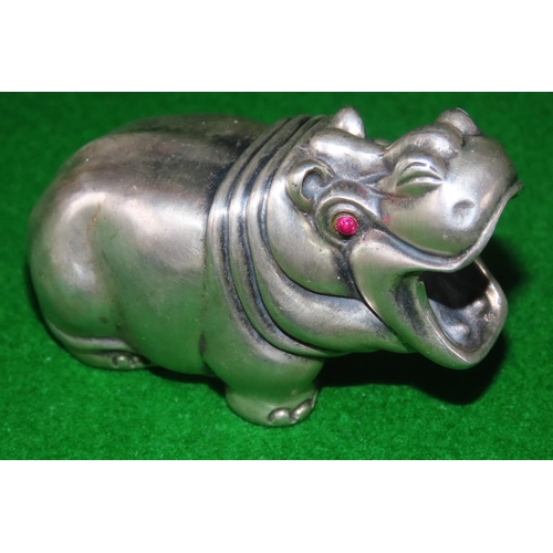 1092 - Russian Silver Hippopotamus Figure with Gemset Eyes Stamped to Base