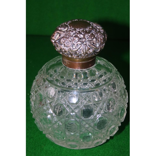 1094 - Antique Silver Hobnail Top Crystal Desk Jar Globe Form Approximately 16cm High