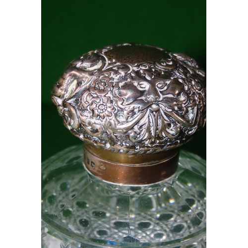 1094 - Antique Silver Hobnail Top Crystal Desk Jar Globe Form Approximately 16cm High