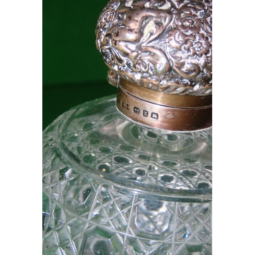 1094 - Antique Silver Hobnail Top Crystal Desk Jar Globe Form Approximately 16cm High