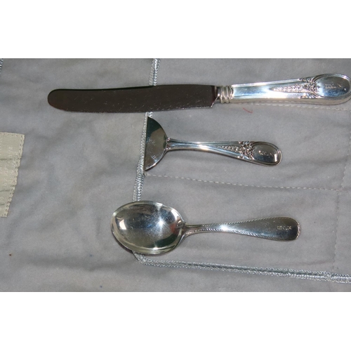 Three Part Silver Baby Set Including Push and Feeding Spoon