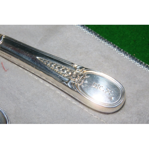 1096 - Three Part Silver Baby Set Including Push and Feeding Spoon