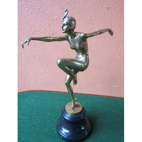 1102 - Gilded Bronze Figure of Dancing Girl Mounted on Turned Marble Base Approximately 21 Inches High