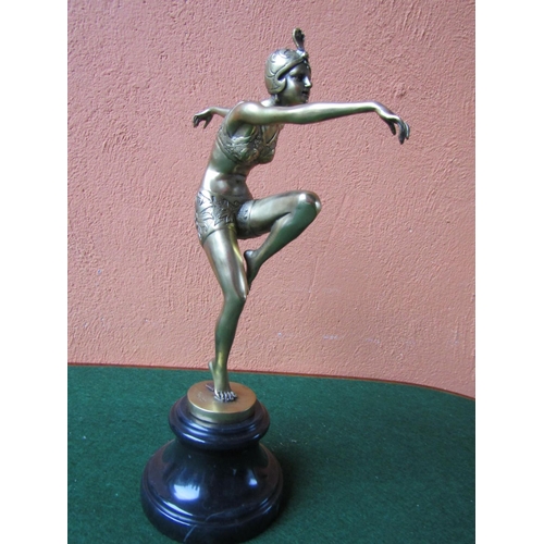 1102 - Gilded Bronze Figure of Dancing Girl Mounted on Turned Marble Base Approximately 21 Inches High