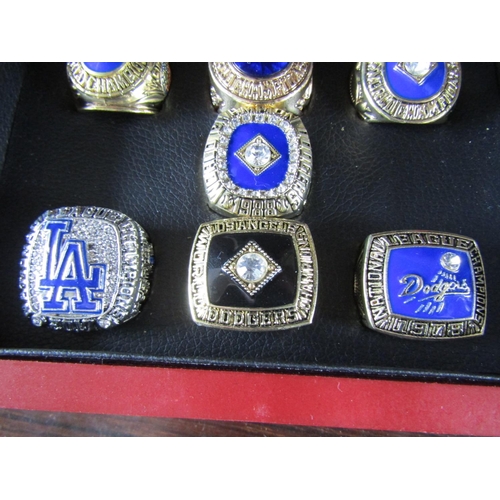 1108 - Various Championship Rings Replicas Contained within Glazed Presentation Case Quantity as Photograph... 