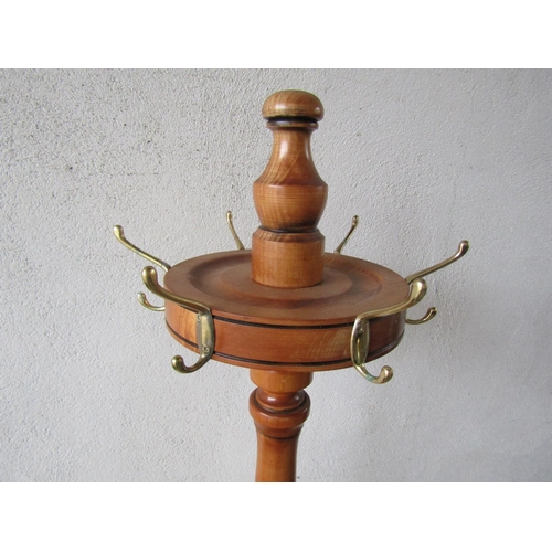 1113 - Turned Column Hat and Coat Stand Circular Form Base Approximately 6ft 6 Inches High