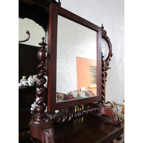 1114 - William Iv Mahogany Framed Dressing Chest Mirror Barley Twist Side Supports Approximately 26 Inches ... 