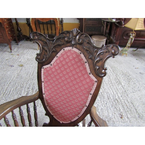 1116 - Pair of Antique Carved Mahogany Rocking Chairs Upholstered Seats and Back Rests Good Construction