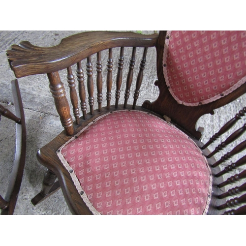 1116 - Pair of Antique Carved Mahogany Rocking Chairs Upholstered Seats and Back Rests Good Construction