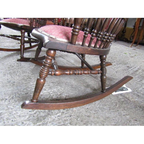 1116 - Pair of Antique Carved Mahogany Rocking Chairs Upholstered Seats and Back Rests Good Construction