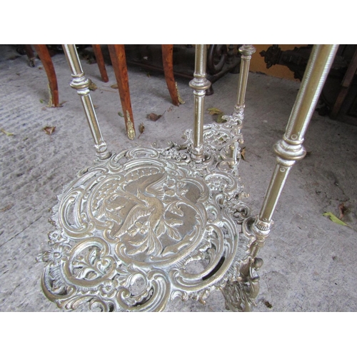 1117 - Antique Cast Brass Three Tier Stand Rococo Motif Approximately 28 Inches High