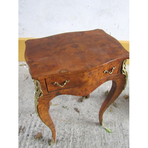 1118 - Victorian Figured Walnut Ormolu Mounted Serpentine Front Side Table Single Drawer Above Cabriole Sup... 