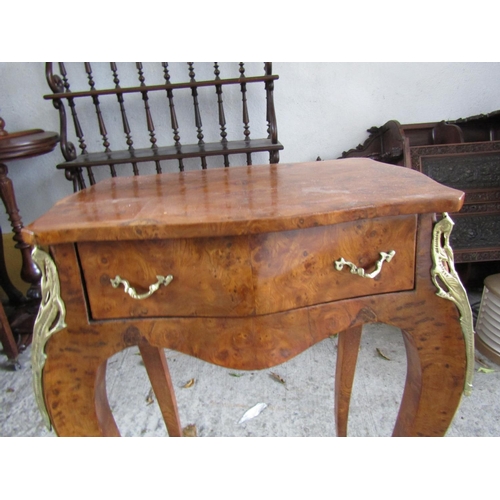 1118 - Victorian Figured Walnut Ormolu Mounted Serpentine Front Side Table Single Drawer Above Cabriole Sup... 