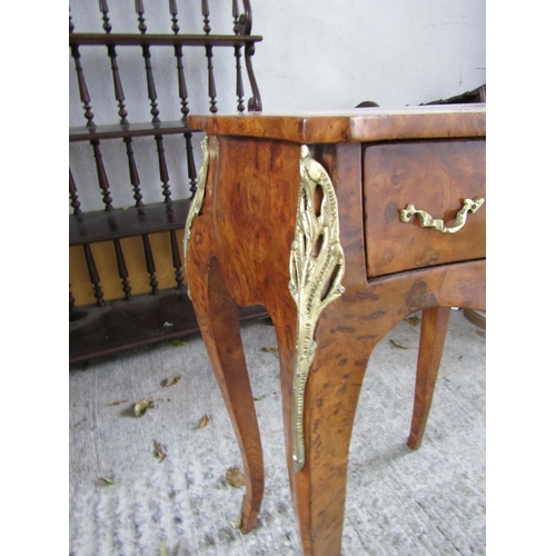 1118 - Victorian Figured Walnut Ormolu Mounted Serpentine Front Side Table Single Drawer Above Cabriole Sup... 